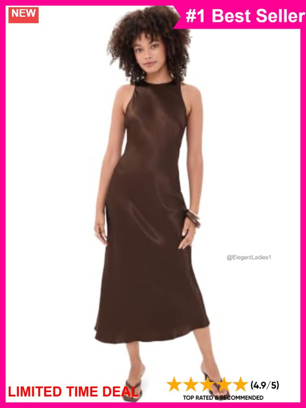 Satin Midi Dress Scoop Neck Sleeveless Tie Keyhole Back